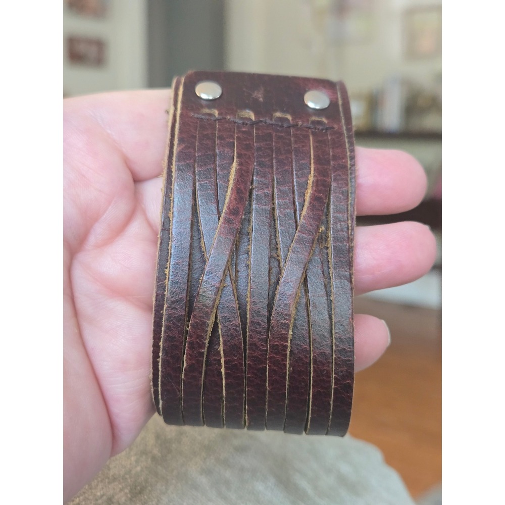 Wide Braided Brown Leather Bracelet Vintage Unisex